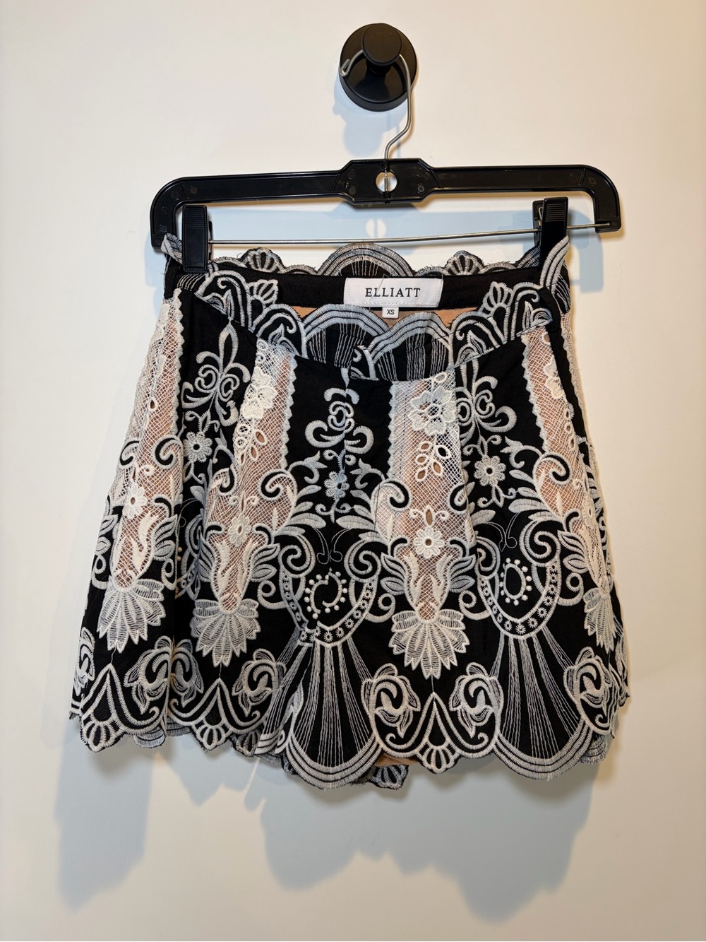 Elliatt Black and White Lace Appliqué Skater Skirt